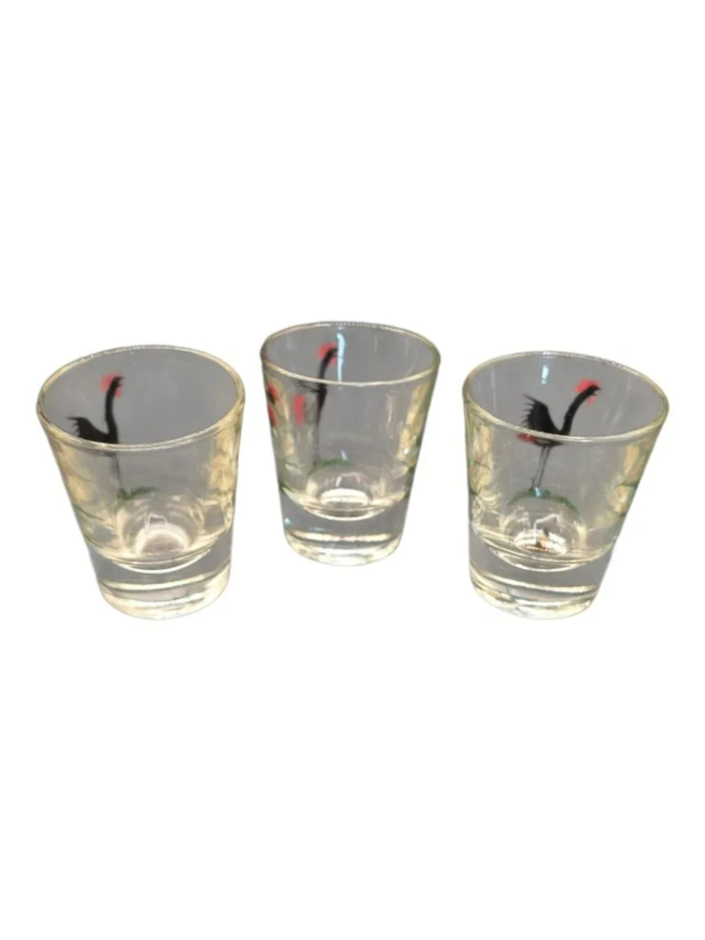 Vintage Federal Galss rooster Shot Glass Set Of 3 2.25